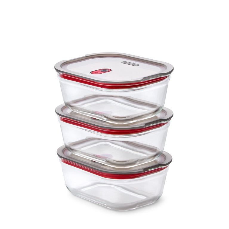 Black+Blum Set van 3 middelgrote glazen bewaardozen - maaltijdvoorbereiding